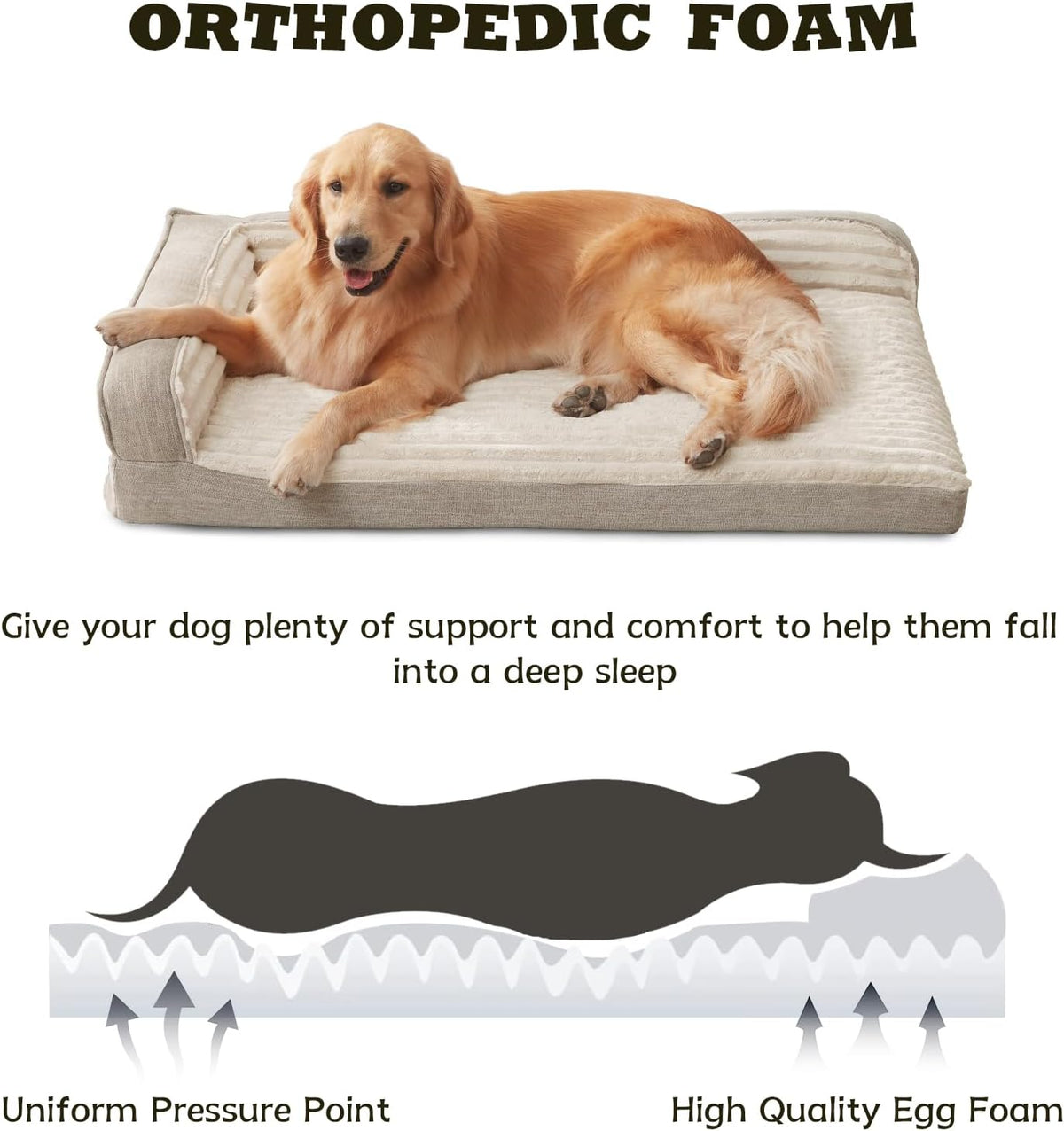 Orthopedic Waterproof Dog Bed for Small Breeds, Egg Foam Sofa Design with L-Shaped Bolsters, Washable Removable Cover, Non-Slip Base, 30 x 20 Inches, Beige