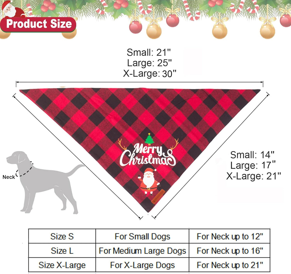 Set of 2 Christmas Plaid Dog Bandanas - Triangle Bibs with Santa and Snowman Designs for Medium to Large Pets