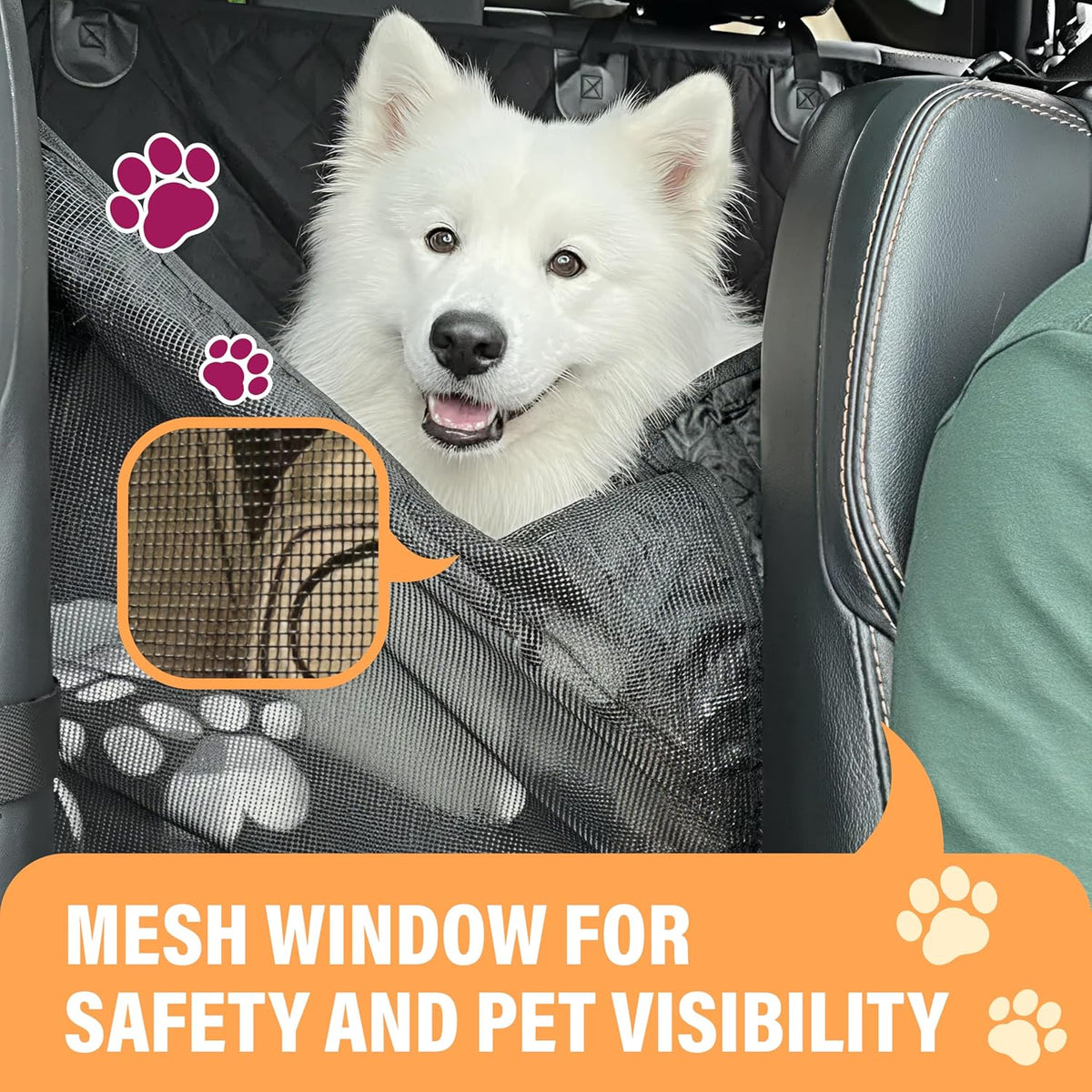 Premium Waterproof Dog Car Seat Cover for Back Seat - Protective Hammock for SUVs and Trucks with Safety Features, Black