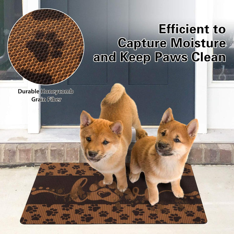 Washable Non-Slip Pet Food Mat for Dogs and Cats, Love Design, 18" x 30", Coffee Color