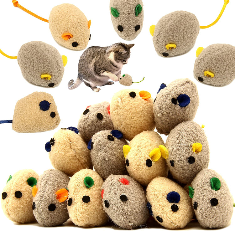 20-Piece Cat Toy Set with Catnip Mice for Interactive Play - Ideal for Cats, Kittens, and Puppies (Grey)