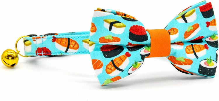 Sushi-Themed Breakaway Cat Collar and Bow Tie Set for Weddings and Birthdays