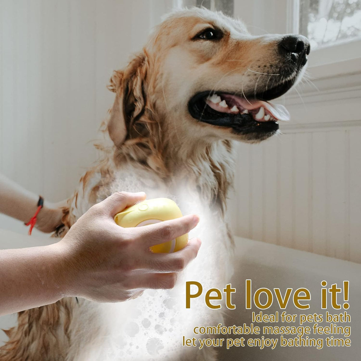 Professional Pet Bath Brush with Integrated Shampoo Dispenser - Yellow