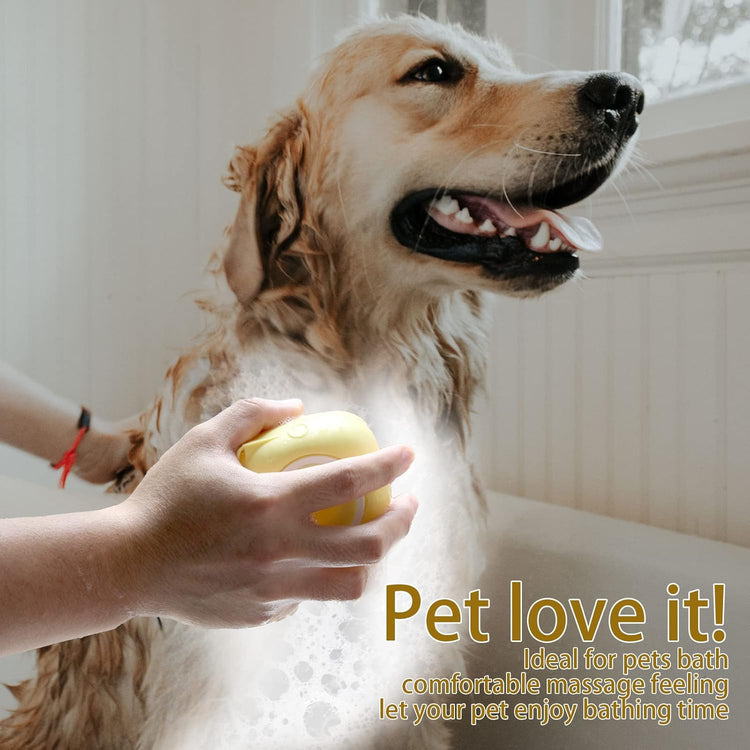 Professional Pet Bath Brush with Integrated Shampoo Dispenser - Yellow