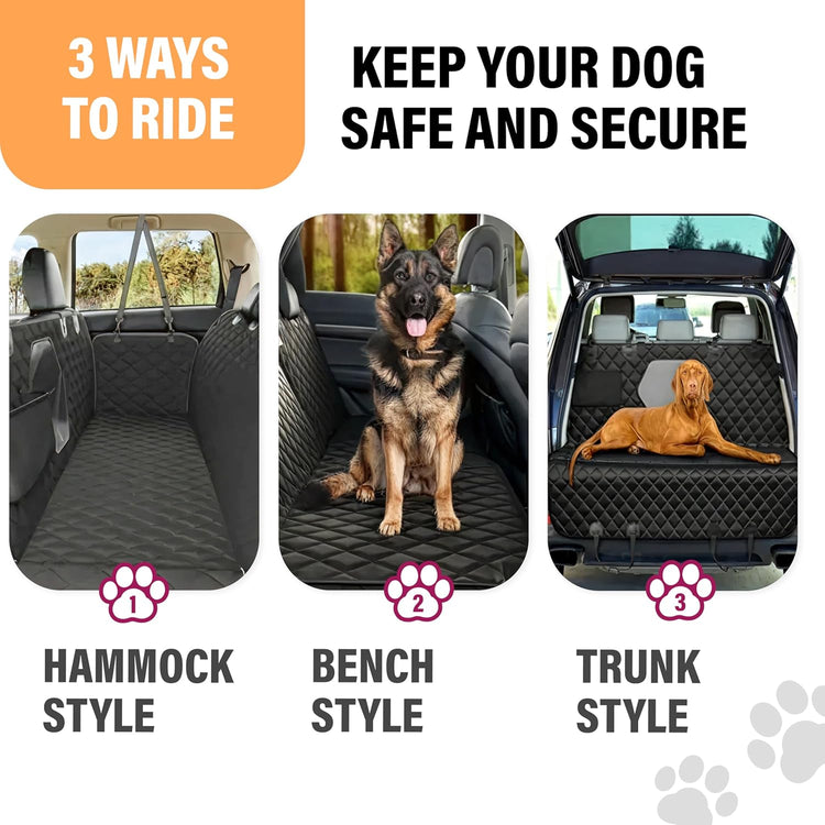 Premium Waterproof Dog Car Seat Cover for Back Seat - Protective Hammock for SUVs and Trucks with Safety Features, Black