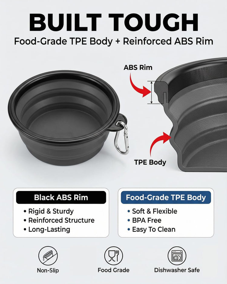 Portable Collapsible Dog Bowls - Set of 2 Durable Water Bowls