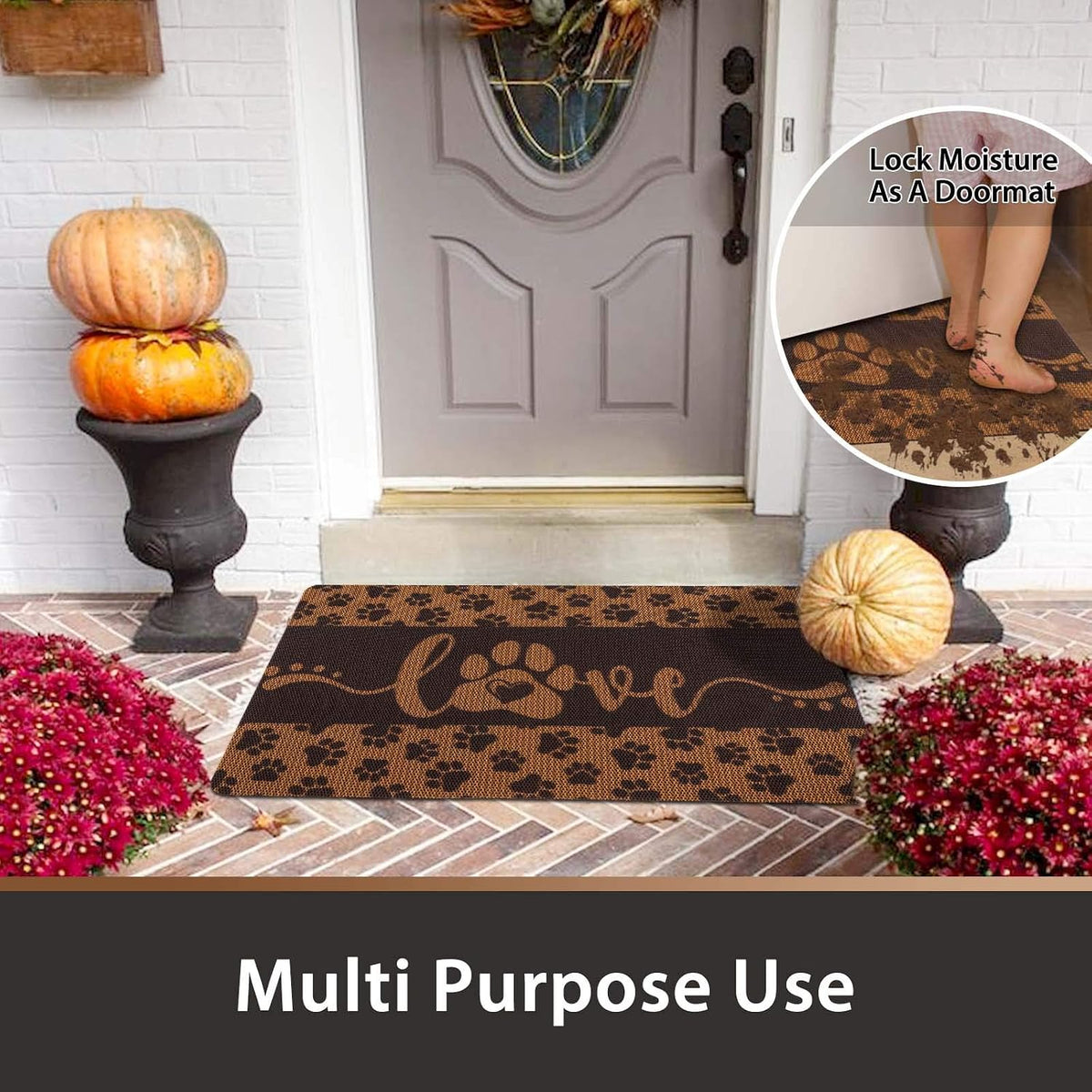 Washable Non-Slip Pet Food Mat for Dogs and Cats, Love Design, 18" x 30", Coffee Color