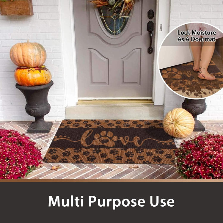 Washable Non-Slip Pet Food Mat for Dogs and Cats, Love Design, 18" x 30", Coffee Color