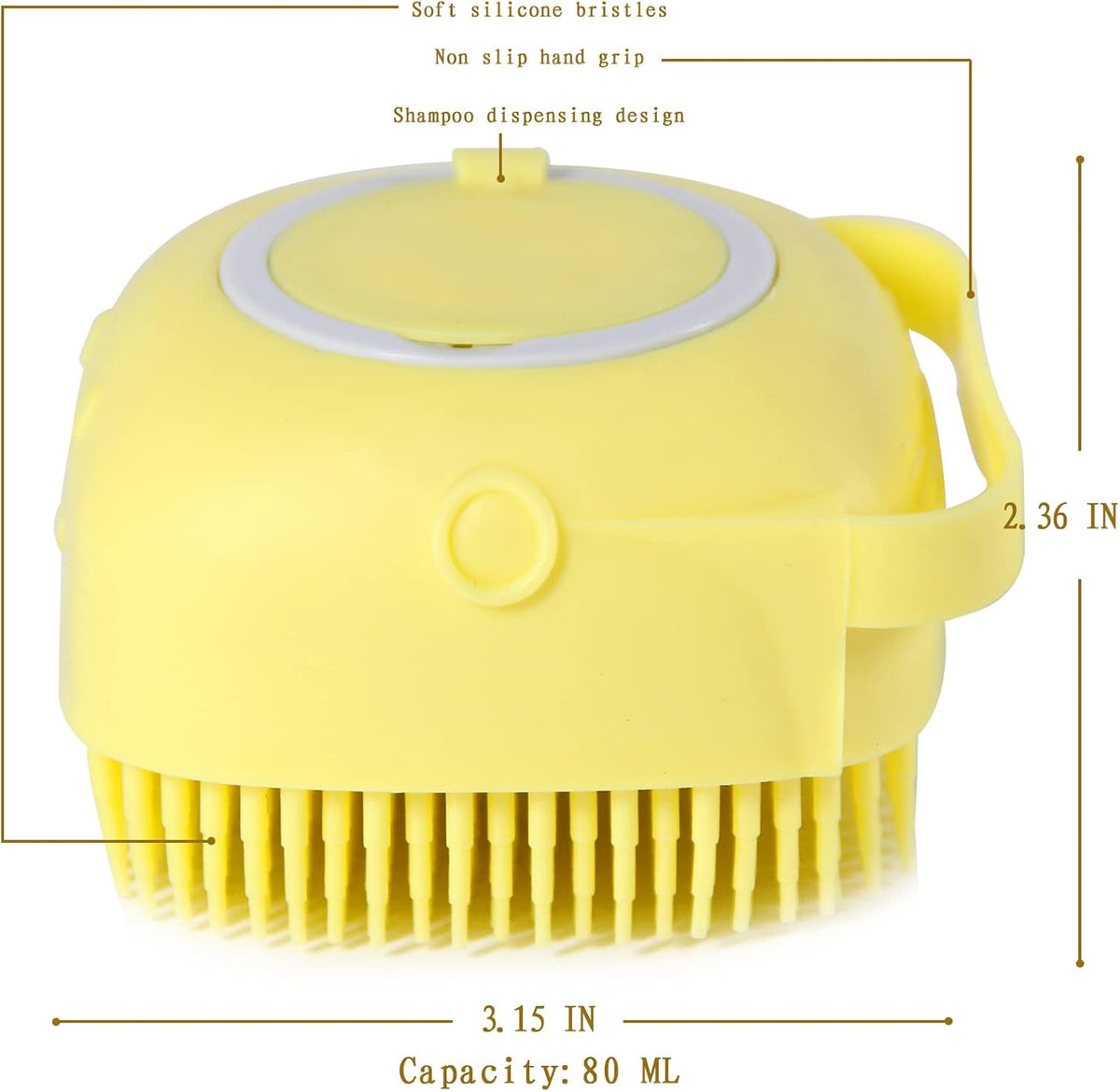 Professional Pet Bath Brush with Integrated Shampoo Dispenser - Yellow