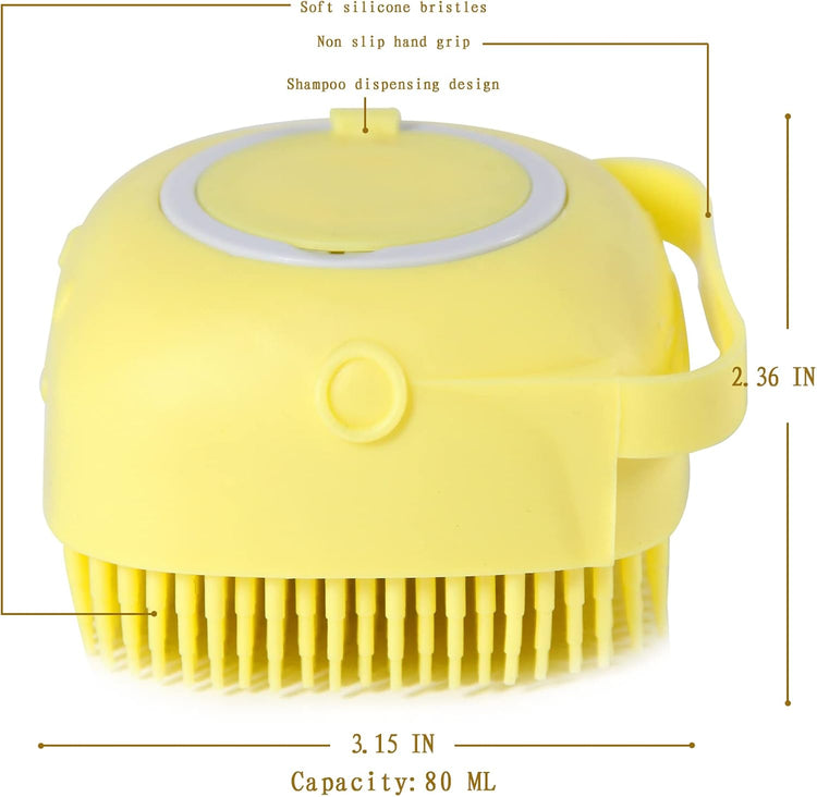 Professional Pet Bath Brush with Integrated Shampoo Dispenser - Yellow