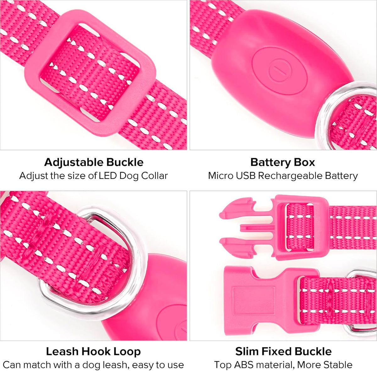 Illuminated Dog Collar for Small Dogs and Cats (Pink, XS)