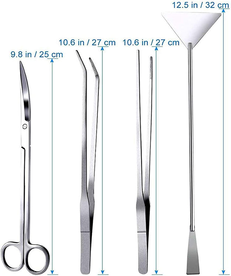 Professional Aquascaping Tool Set: 4-in-1 Stainless Steel Long Tweezers, Scissors, and Spatula for Aquariums, Fish Starter Kits, and Terrariums