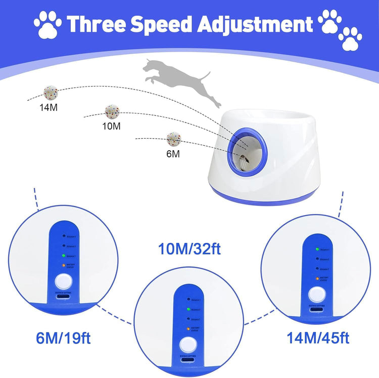 Automatic Dog Ball Launcher with Adjustable Range of 20-45FT, Interactive Fetch Toy for Small and Medium Dogs, Includes Three 2.3-Inch ETPU Balls for Indoor and Outdoor Use
