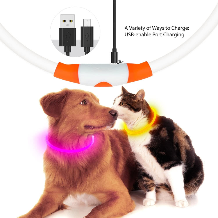 USB Rechargeable LED Dog Collar - Orange Glow Lighted Collar