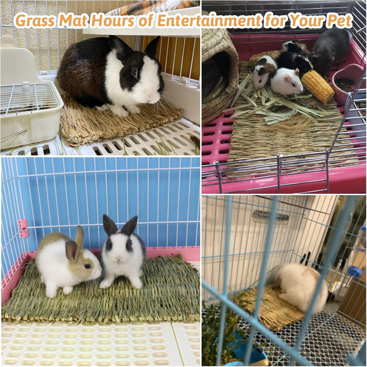 Natural Woven Grass Mat for Rabbits - Set of 4 Chew Toys and Bedding