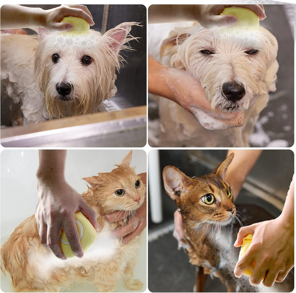 Professional Pet Bath Brush with Integrated Shampoo Dispenser - Yellow