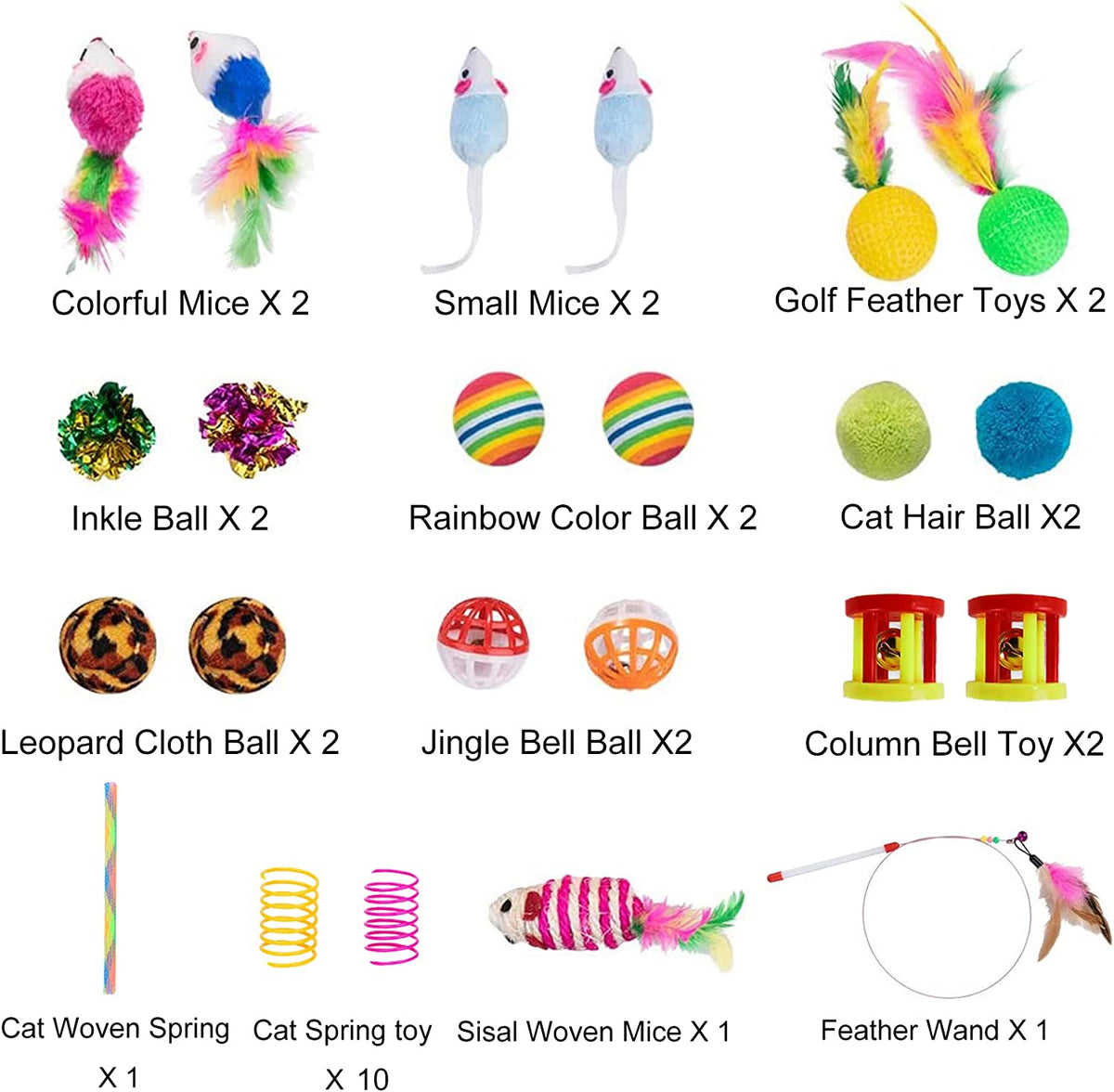 32-Piece Interactive Cat Toy Set with Foldable Rainbow Tunnel, Teaser Wand, Fluffy Mouse, Crinkle Balls, and Bell for Puppies and Kittens (3-Way)