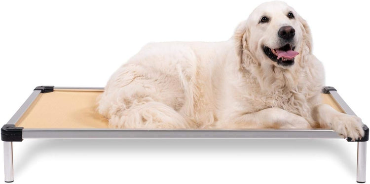 Chew-Proof Elevated Dog Cot Bed, Large, Beige Ripstop