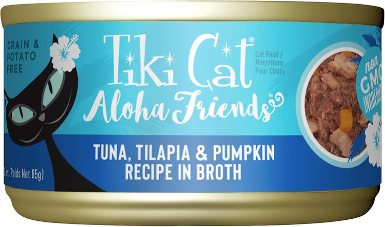 Tiki Cat Aloha Friends Tuna, Tilapia & Pumpkin Wet Cat Food - 12-Pack of 3 oz Cans for Happy, Healthy Cats!