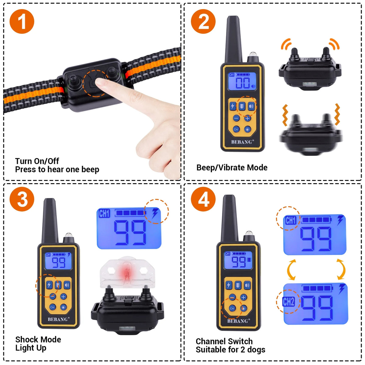 2600FT Dog Training Collars for 2 Dogs, Dog Shock Collar with Remote, 3 Modes Beep Vibration Shock, Waterproof, LED Light for Training Small Medium Large Dogs