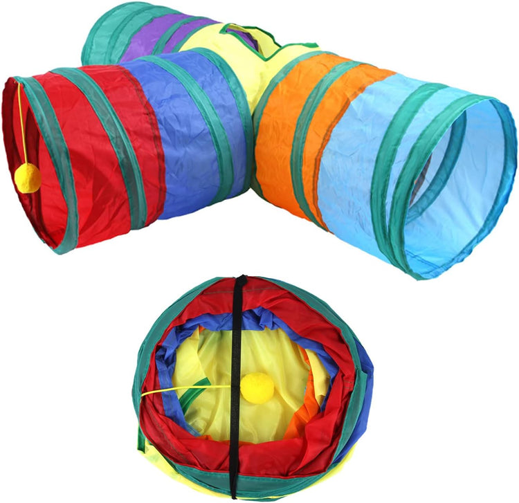 32-Piece Interactive Cat Toy Set with Foldable Rainbow Tunnel, Teaser Wand, Fluffy Mouse, Crinkle Balls, and Bell for Puppies and Kittens (3-Way)
