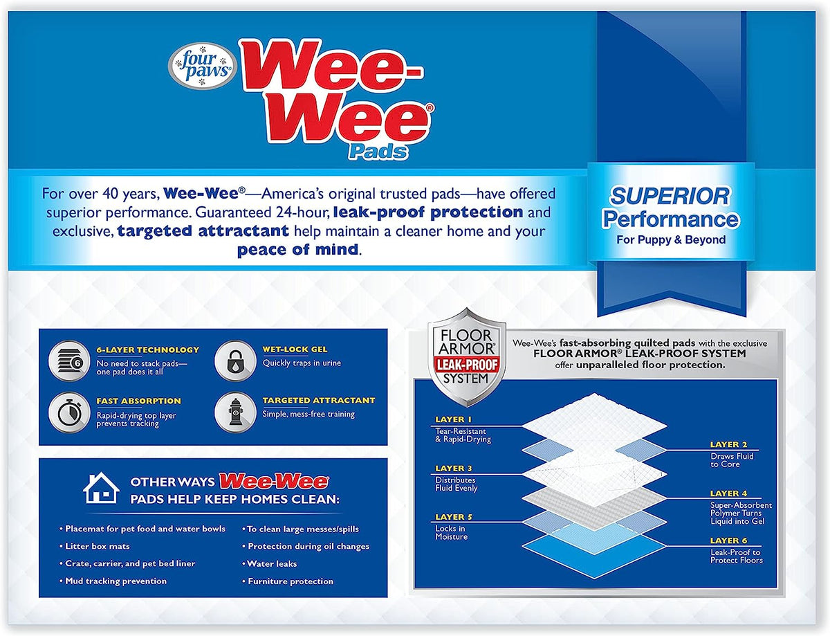 Wee-Wee Superior Performance Dog Training Pads, 200 Count