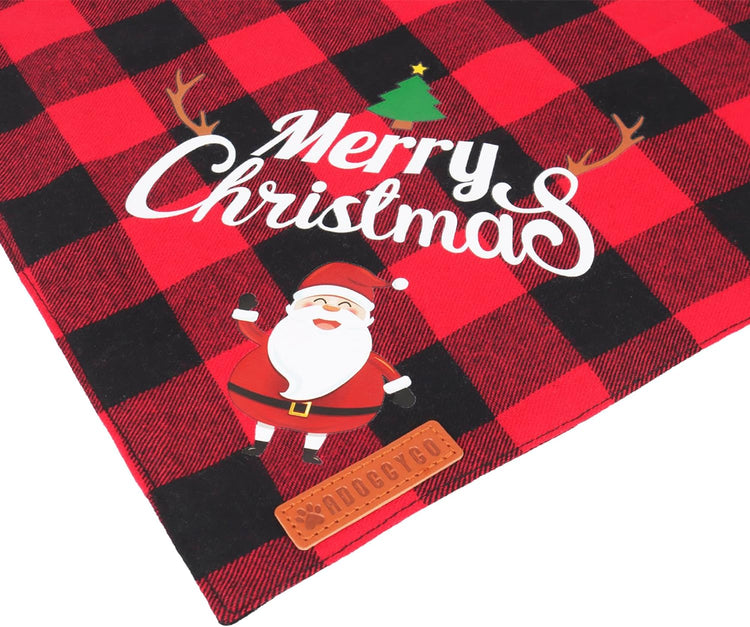 Set of 2 Christmas Plaid Dog Bandanas - Triangle Bibs with Santa and Snowman Designs for Medium to Large Pets