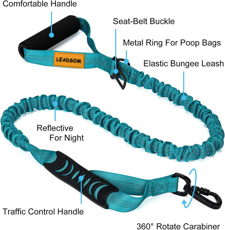 6FT Heavy-Duty Elastic Bungee Dog Leash with Shock Absorption, Padded Comfort Handle, and Traffic Handle for Medium to Large Dogs - Ideal for Training