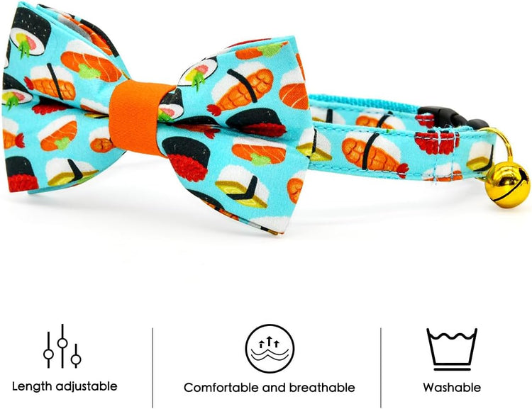 Sushi-Themed Breakaway Cat Collar and Bow Tie Set for Weddings and Birthdays