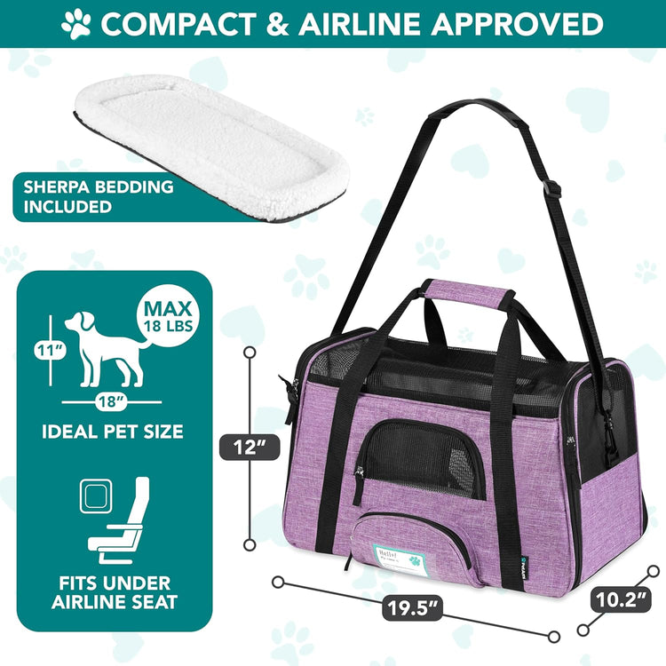 Airline-Approved Carrier for Cats and Small Dogs, Large Heather Purple