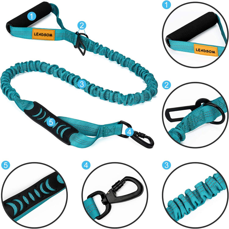6FT Heavy-Duty Elastic Bungee Dog Leash with Shock Absorption, Padded Comfort Handle, and Traffic Handle for Medium to Large Dogs - Ideal for Training