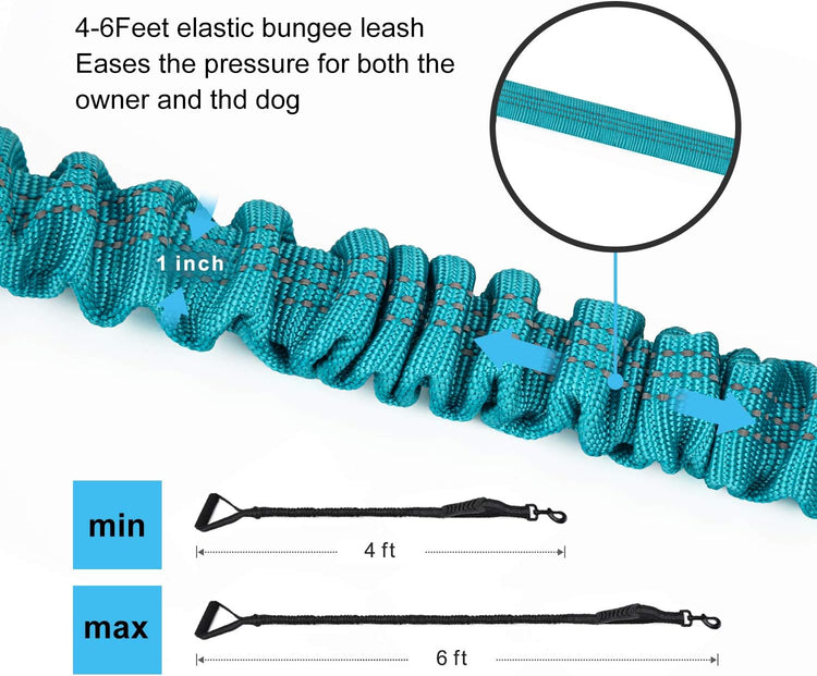 6FT Heavy-Duty Elastic Bungee Dog Leash with Shock Absorption, Padded Comfort Handle, and Traffic Handle for Medium to Large Dogs - Ideal for Training