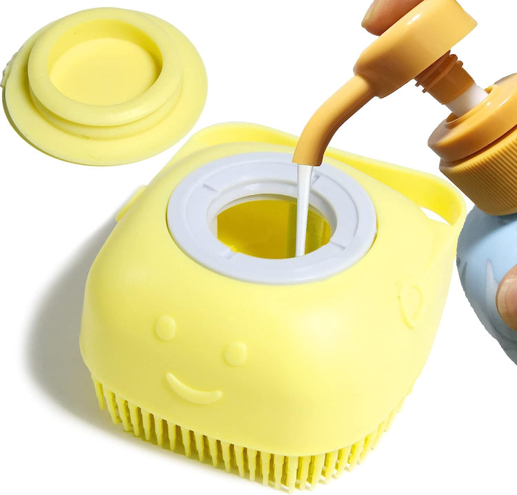 Professional Pet Bath Brush with Integrated Shampoo Dispenser - Yellow