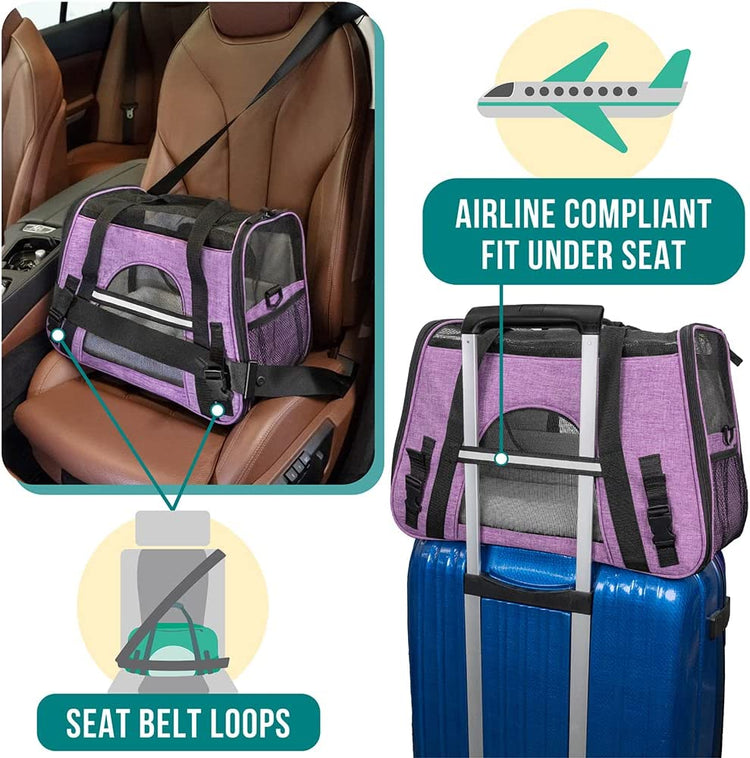 Airline-Approved Carrier for Cats and Small Dogs, Large Heather Purple