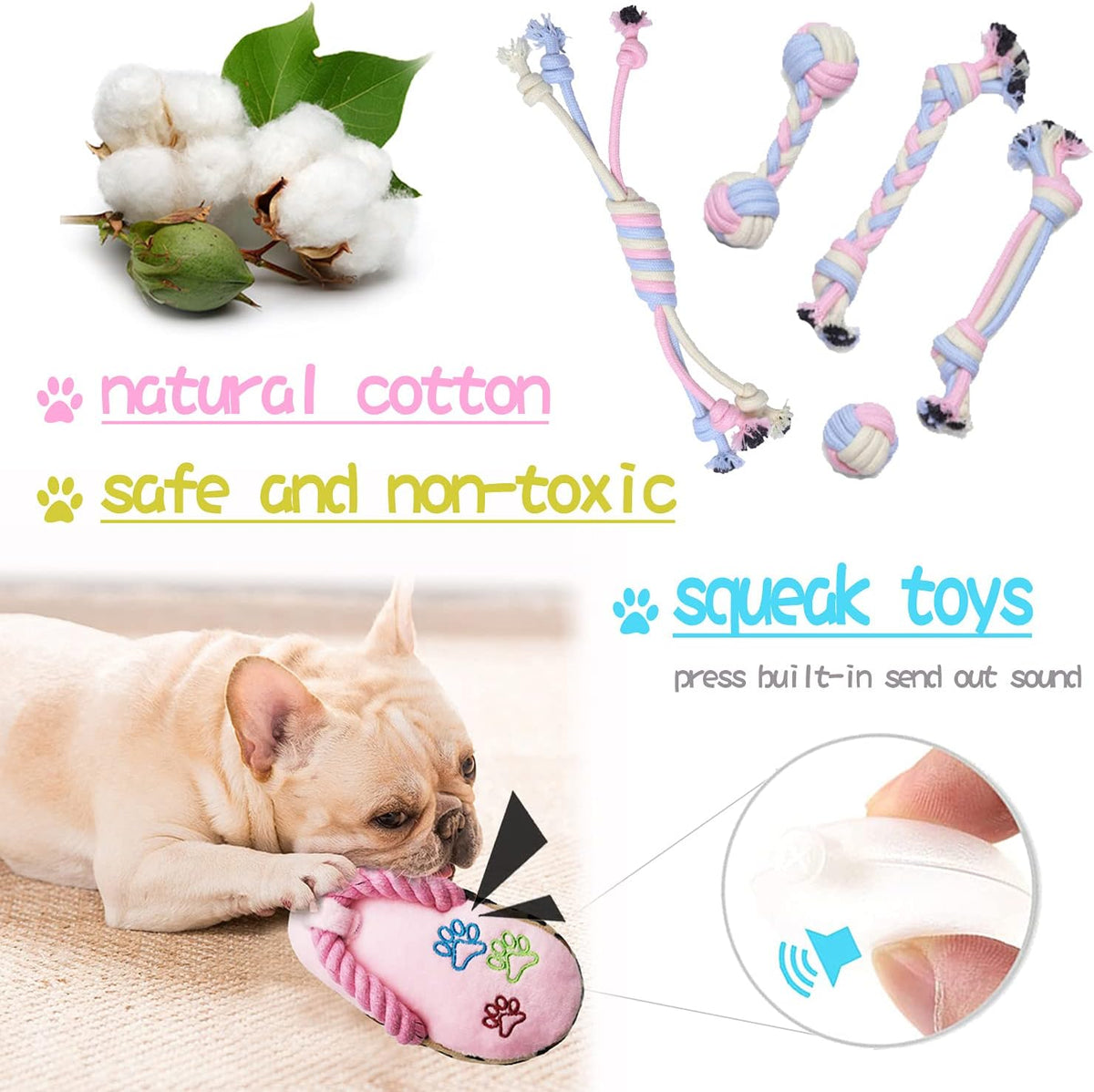 Interactive Teething Chew Toys for Puppies - Small Dog Rope Balls and Tug Toys with Storage Basket