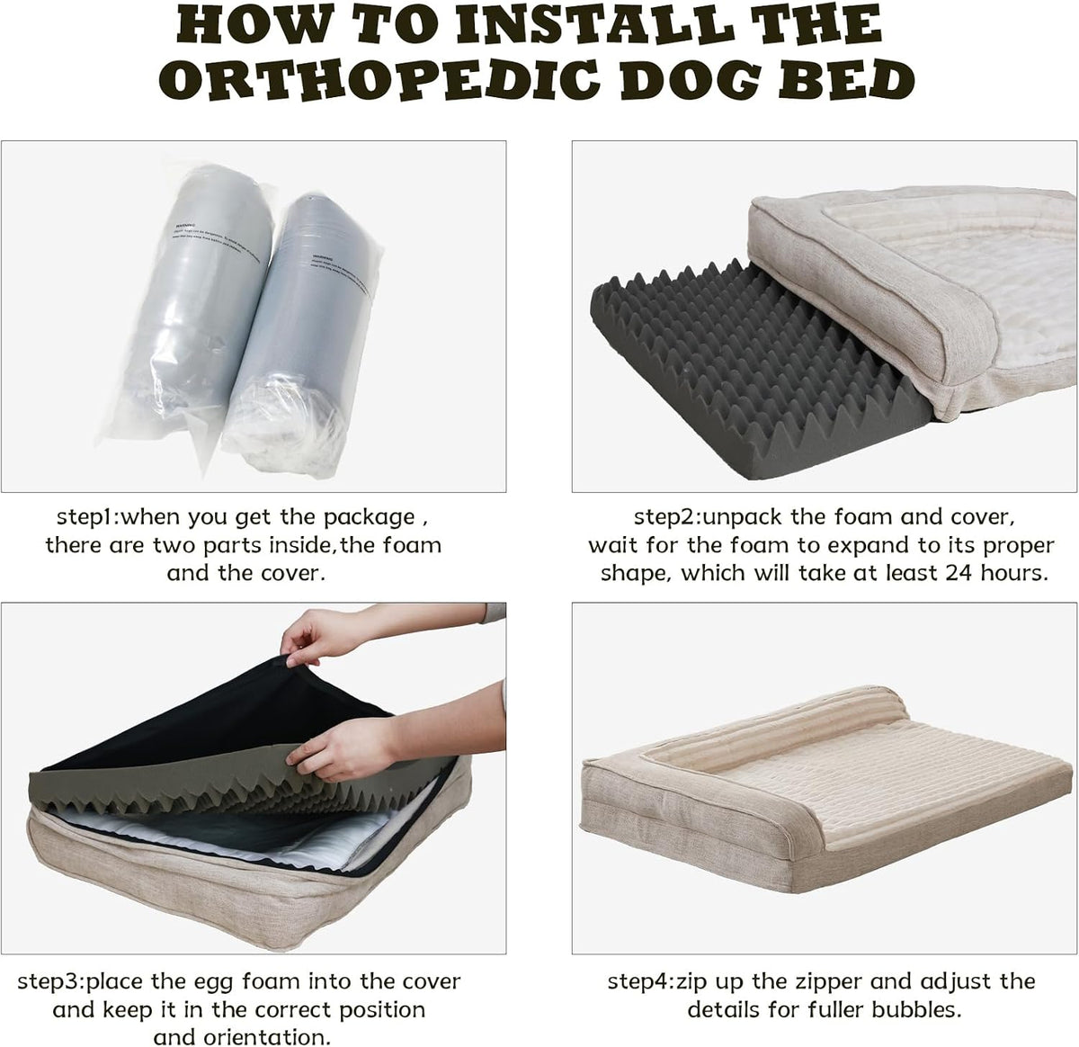 Orthopedic Waterproof Dog Bed for Small Breeds, Egg Foam Sofa Design with L-Shaped Bolsters, Washable Removable Cover, Non-Slip Base, 30 x 20 Inches, Beige
