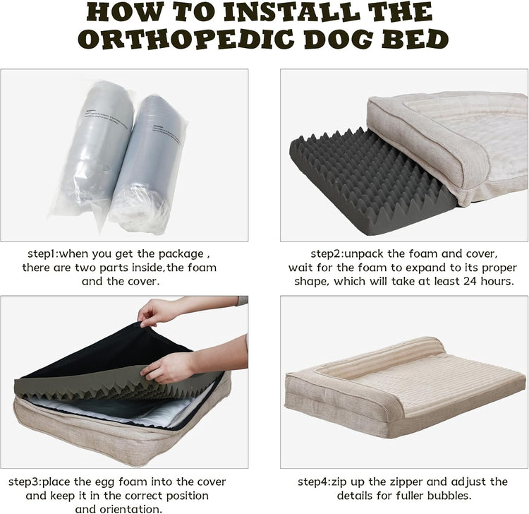 Orthopedic Waterproof Dog Bed for Small Breeds, Egg Foam Sofa Design with L-Shaped Bolsters, Washable Removable Cover, Non-Slip Base, 30 x 20 Inches, Beige