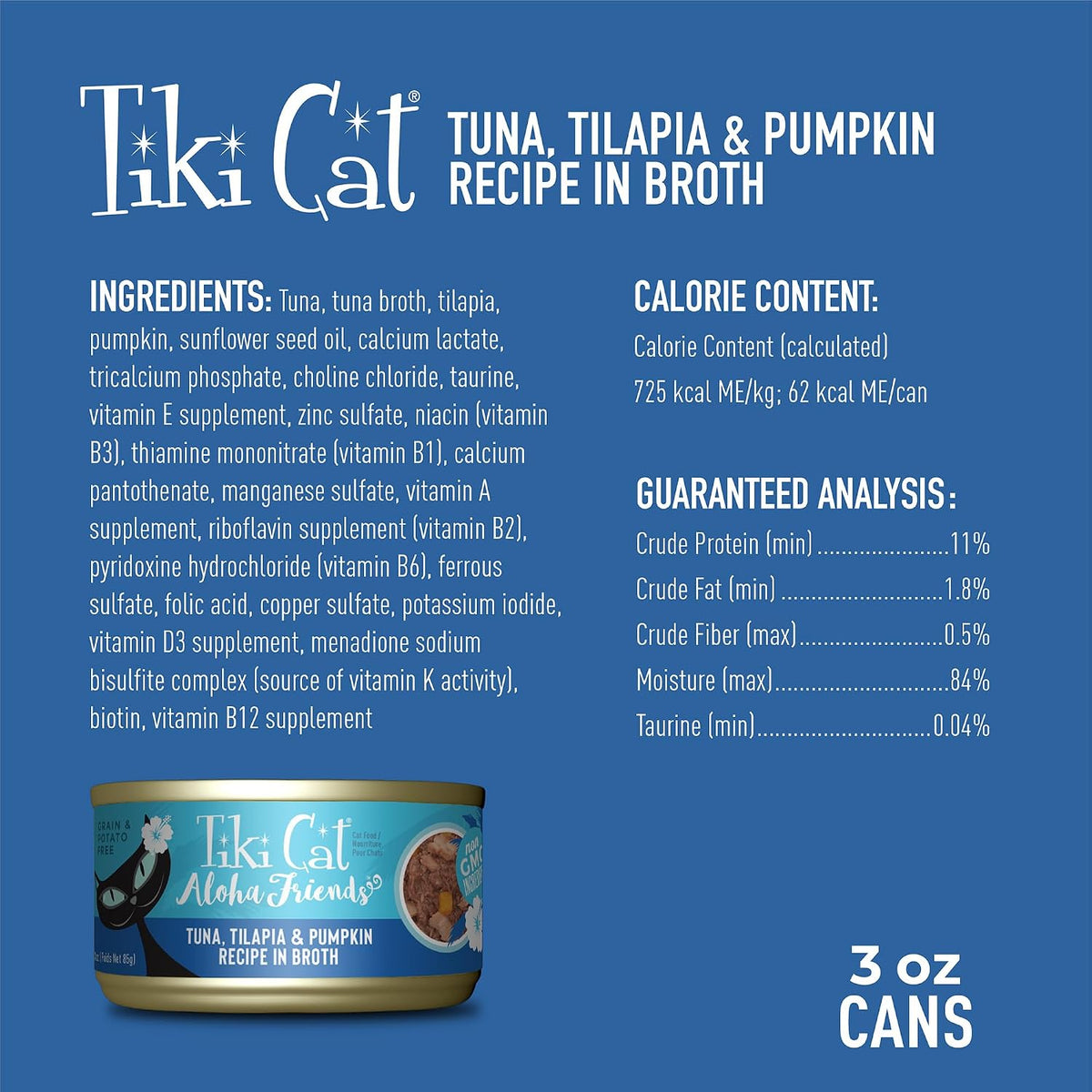 Tiki Cat Aloha Friends Tuna, Tilapia & Pumpkin Wet Cat Food - 12-Pack of 3 oz Cans for Happy, Healthy Cats!