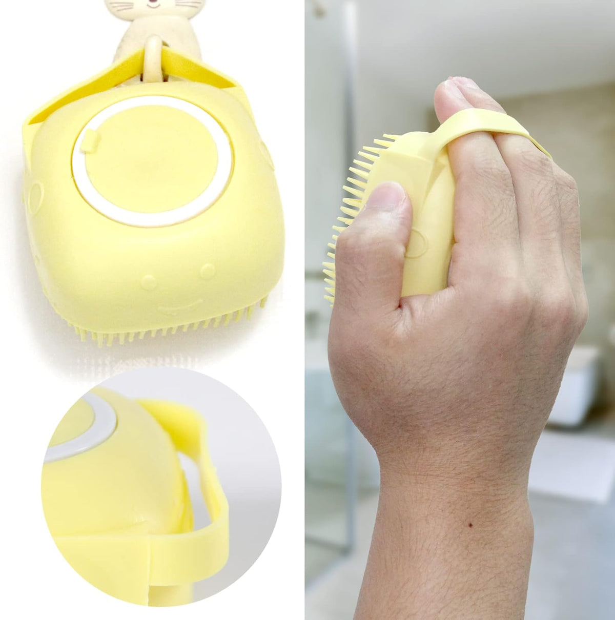 Professional Pet Bath Brush with Integrated Shampoo Dispenser - Yellow