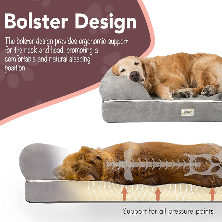 Orthopedic Memory Foam Dog Bed with Calming Design, Water-Resistant Cover, Washable, Non-Slip Base, Chester Grey, 50" x 40" x 13