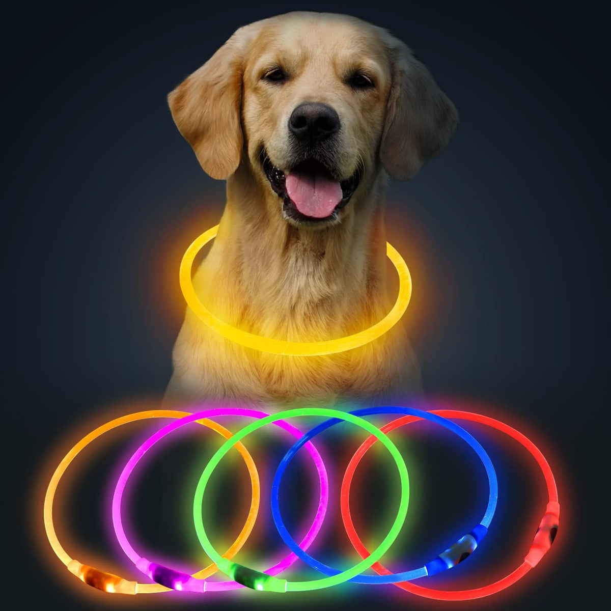 USB Rechargeable LED Dog Collar - Orange Glow Lighted Collar