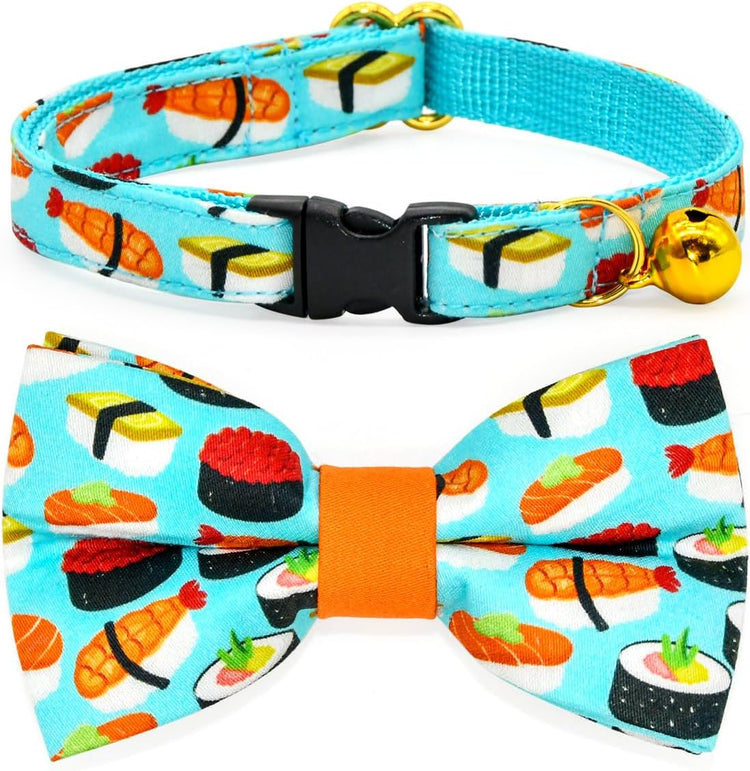 Sushi-Themed Breakaway Cat Collar and Bow Tie Set for Weddings and Birthdays