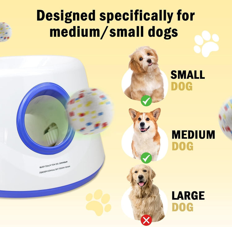 Automatic Dog Ball Launcher with Adjustable Range of 20-45FT, Interactive Fetch Toy for Small and Medium Dogs, Includes Three 2.3-Inch ETPU Balls for Indoor and Outdoor Use