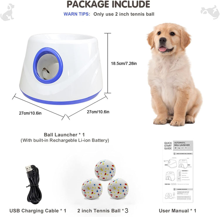Automatic Dog Ball Launcher with Adjustable Range of 20-45FT, Interactive Fetch Toy for Small and Medium Dogs, Includes Three 2.3-Inch ETPU Balls for Indoor and Outdoor Use