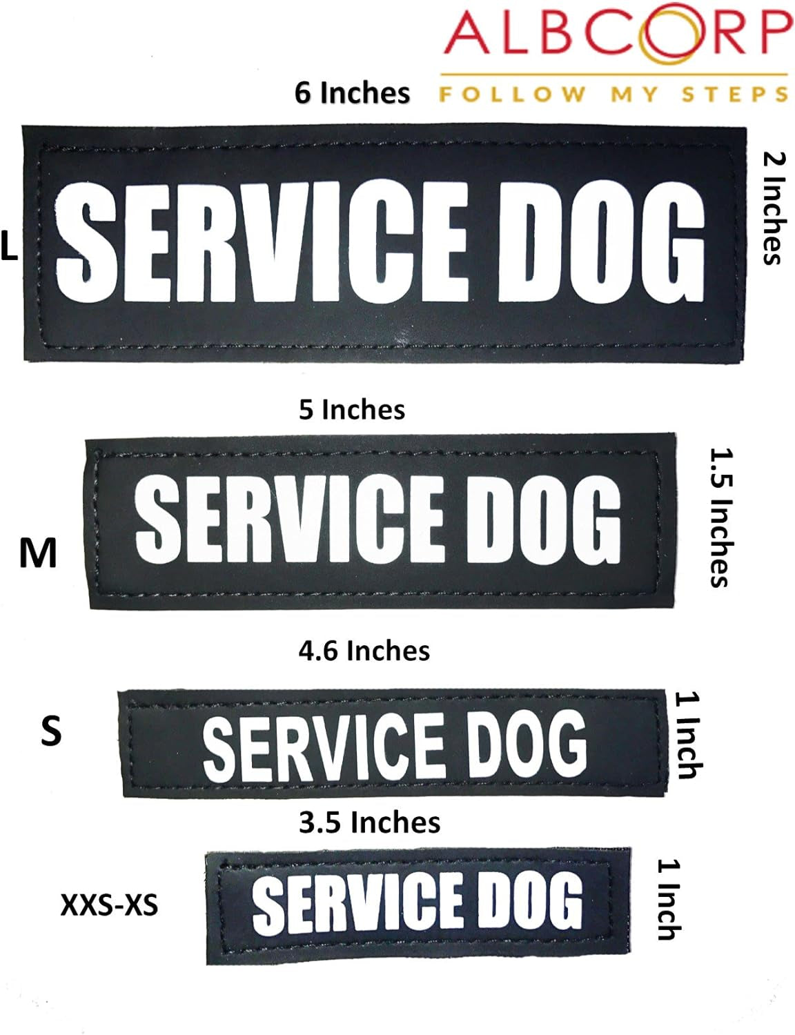 Reflective Service Dog Patches with Hook Backing for Service Animal Vests and Harnesses - Small (4.6 x 1 Inch)