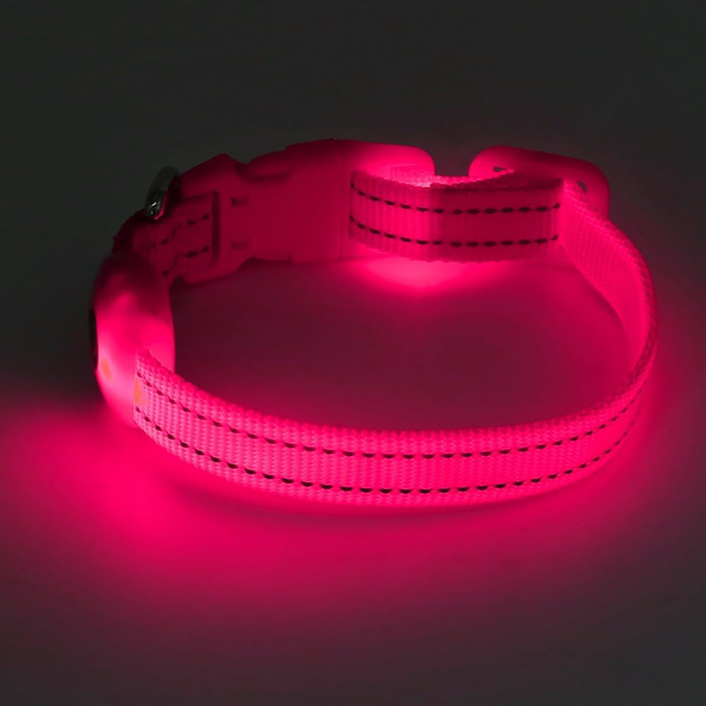 Illuminated Dog Collar for Small Dogs and Cats (Pink, XS)