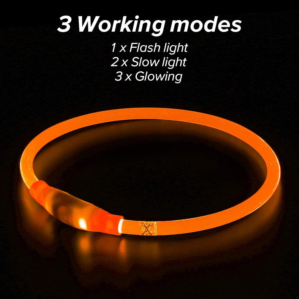 USB Rechargeable LED Dog Collar - Orange Glow Lighted Collar