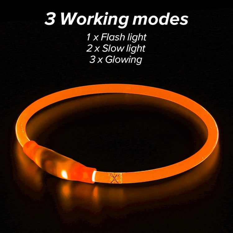 USB Rechargeable LED Dog Collar - Orange Glow Lighted Collar