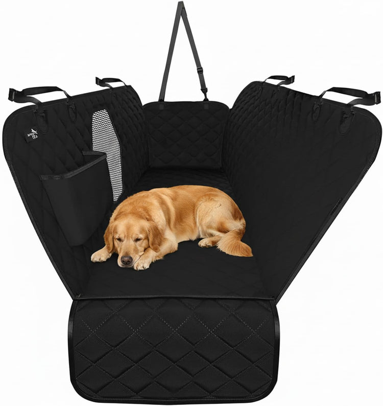 Premium Waterproof Dog Car Seat Cover for Back Seat - Protective Hammock for SUVs and Trucks with Safety Features, Black