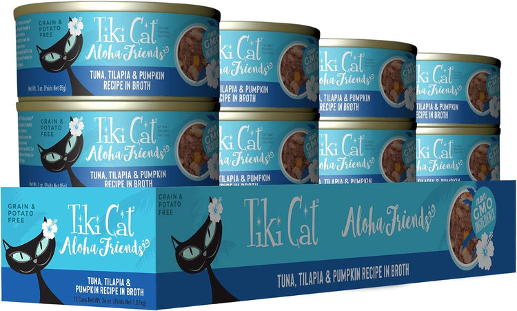 Tiki Cat Aloha Friends Tuna, Tilapia & Pumpkin Wet Cat Food - 12-Pack of 3 oz Cans for Happy, Healthy Cats!